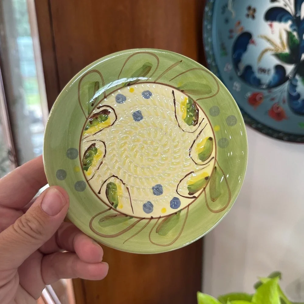 Grater Plater Ceramic Mediterranean Garlic Grater Oil Dipping Set Green Yellow